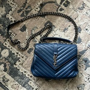 YSL crossbody blue chevron leather college bag
